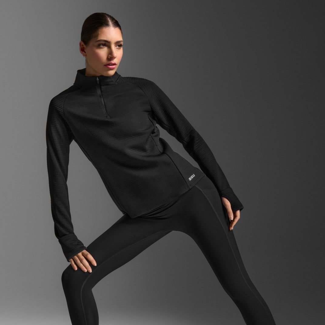 2XU Ignition Hyper-Haptic 1/4 Zip Fleece | Black / Silver Reflective | Womens
