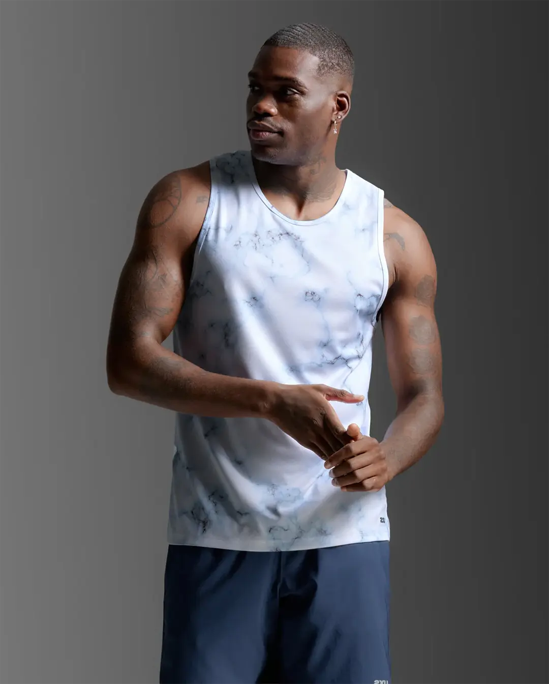 2XU Men's Aero Mesh Tank - Blue Marble/Black Reflective