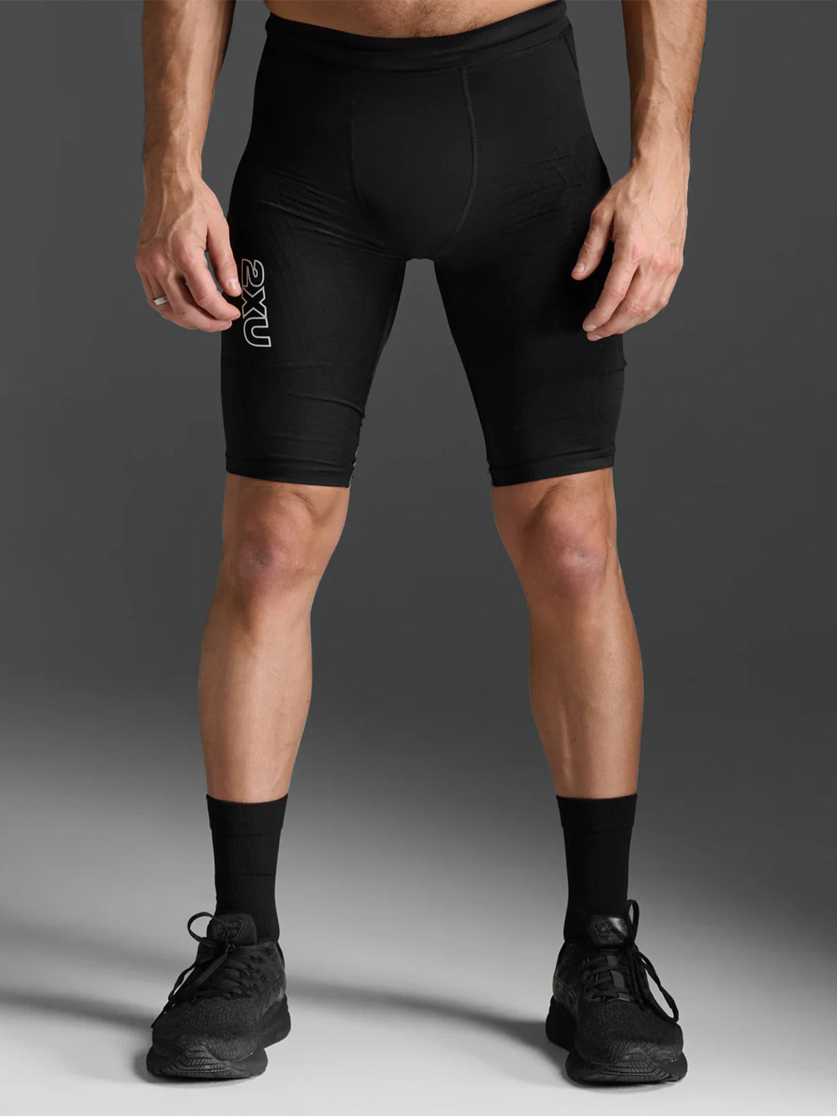 2XU Men's Light Speed React Comp Shorts - Black/White Reflective