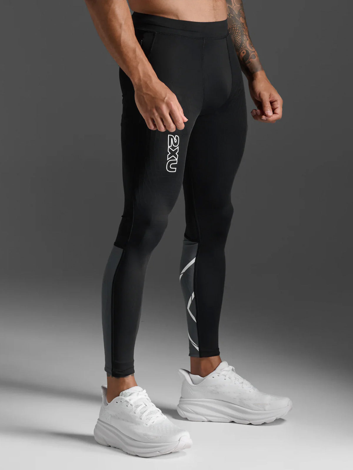 2XU Men's Light Speed React Comp Tights - Black/White Reflective