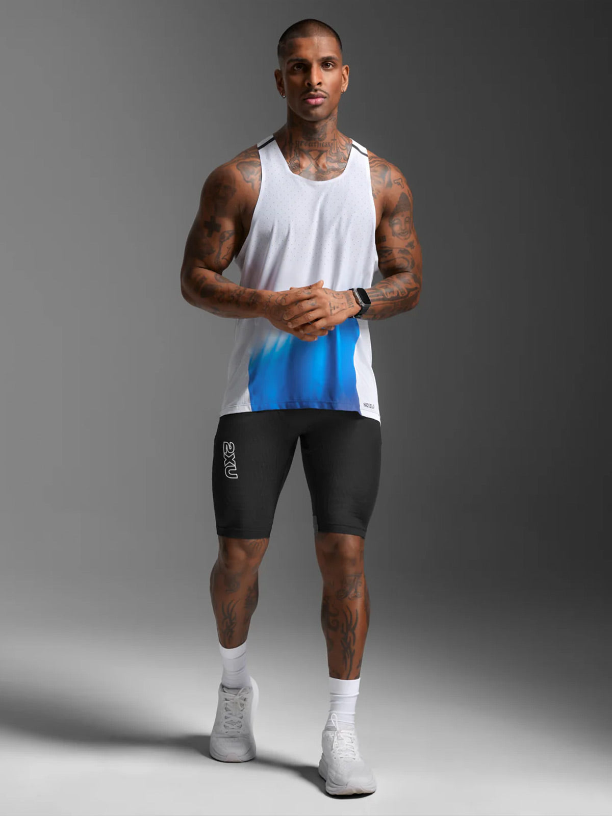 2XU Men's Light Speed React Singlet - Blue Gradient/Black Reflective