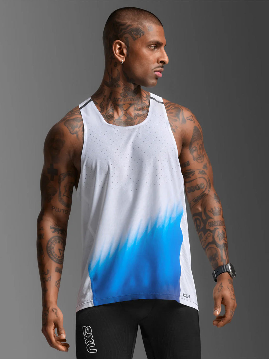 2XU Men's Light Speed React Singlet - Blue Gradient/Black Reflective