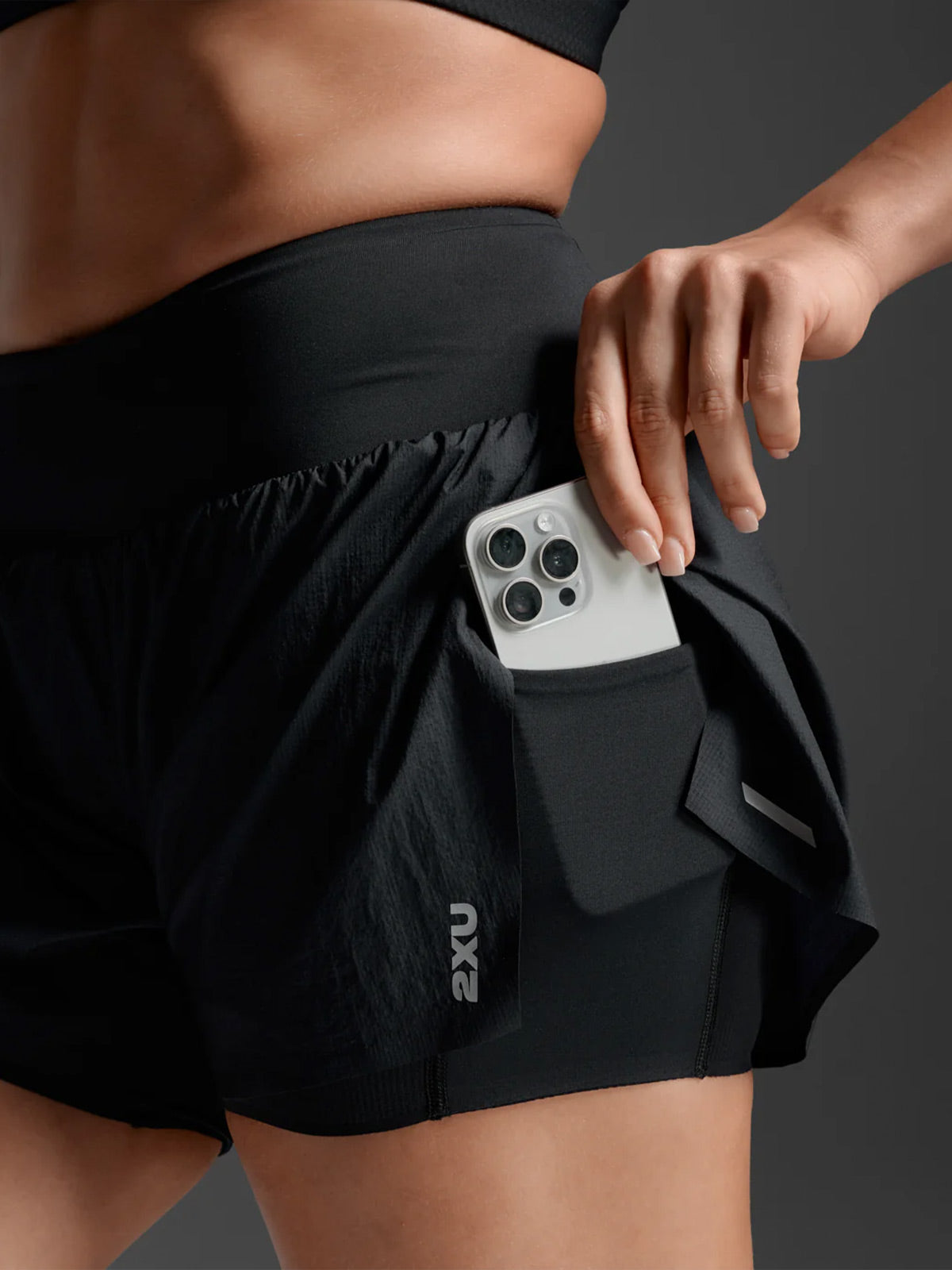 2XU Women's Aero Hi-Rise2-in-1 3Inch Shorts - Black/Silver Reflective